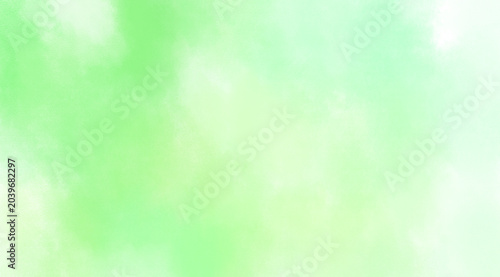Photos 緑色の水彩絵の具が滲む、優しいイメージの抽象的な背景