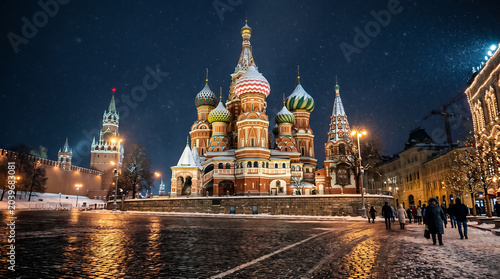 Saint Basil Cathedral Red Square Moscow Winter Night Landscape