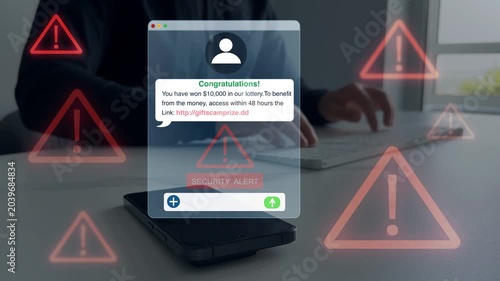 Financial scam concept showing bank card fraud, phishing and online payment risk. Security alert, data protection and identity theft warning in digital banking frauds.	
