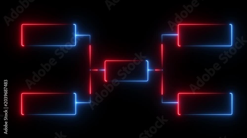 glowing neon or outline championship single elimination tournament bracket or tree diagram isolated on neon . Fields for 8 players or teams, 4 from each side. It is suitable for all kinds 4k video