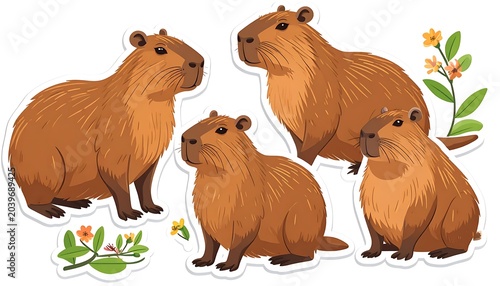Four cartoon capybaras