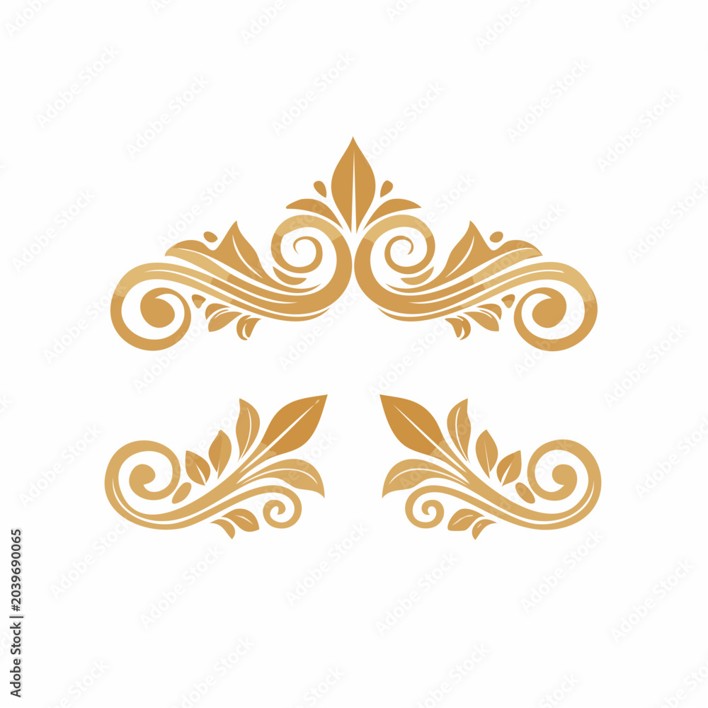 Fototapeta premium Golden Swirls and Leaves Decorative Elements