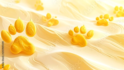 Golden paw prints on sand