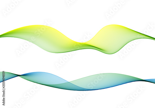 Set of two abstract linear waves in yellow-green and blue gradients on white background. Eps 10
