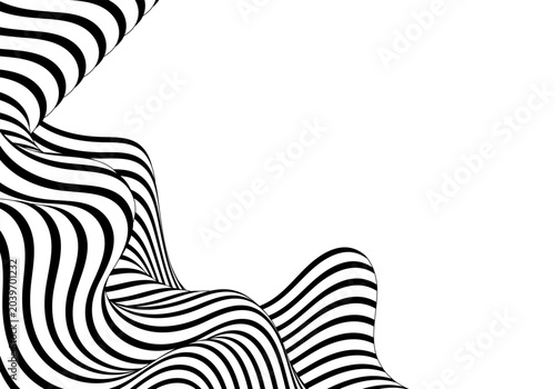 Abstract black and white wave in the corner with dynamic stripes and copy space. Eps 10