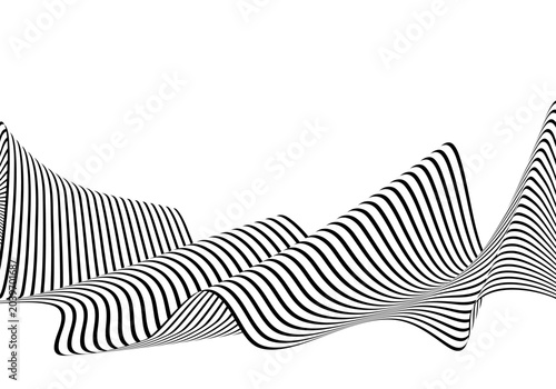 Digital black and white wave resembling energy flow or sound vibrations in abstract space. Eps 10