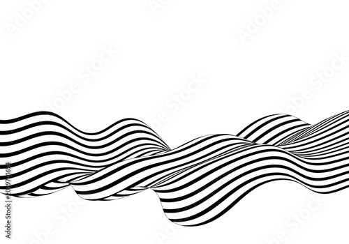 Decorative black and white wave with a rhythmic pattern for presentation and website backgrounds. Eps 10