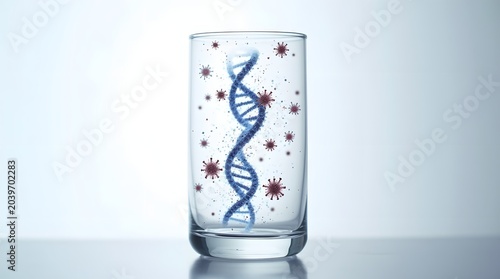 Decorative Glass with Stylized DNA Helix Design and Viral Representations on a Soft Background