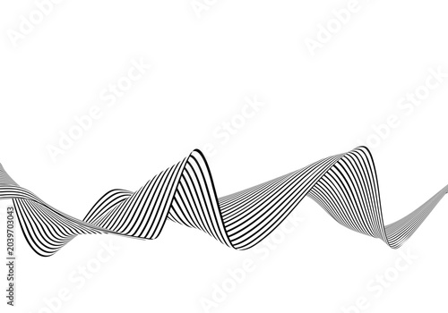 Graphic black and white wave with linear ornament symbolizing progress and continuous movement. Eps 10