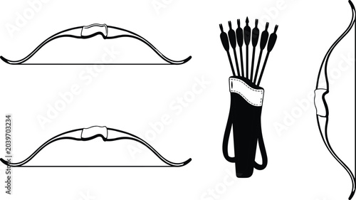 Tableau sur toile Traditional Archery Bow and Arrow Set Icon with Quiver Full of Fletched Arrows f
