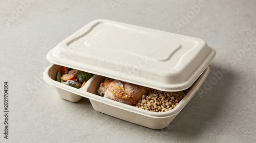 Sustainable packaging design sustainable packaging design for takeout meal in compostable container on neutral background