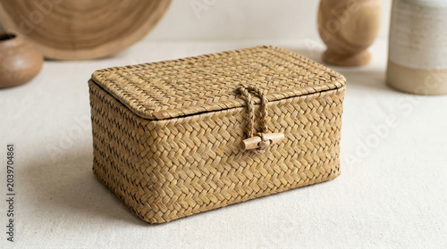 Sustainable packaging design wicker box sustainable packaging design with natural woven texture and lid