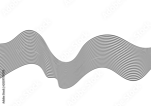 Futuristic black and white wave with distorted stripes creating depth and texture in illustration. Eps 10