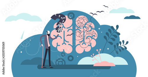 Konstfotografi Dementia health disorder flat tiny person concept illustration, transparent background