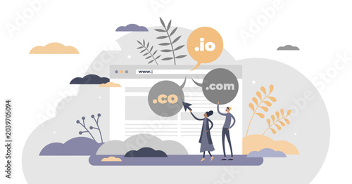 Fotografía Domain name as web server website address extension flat tiny person concept, transparent background