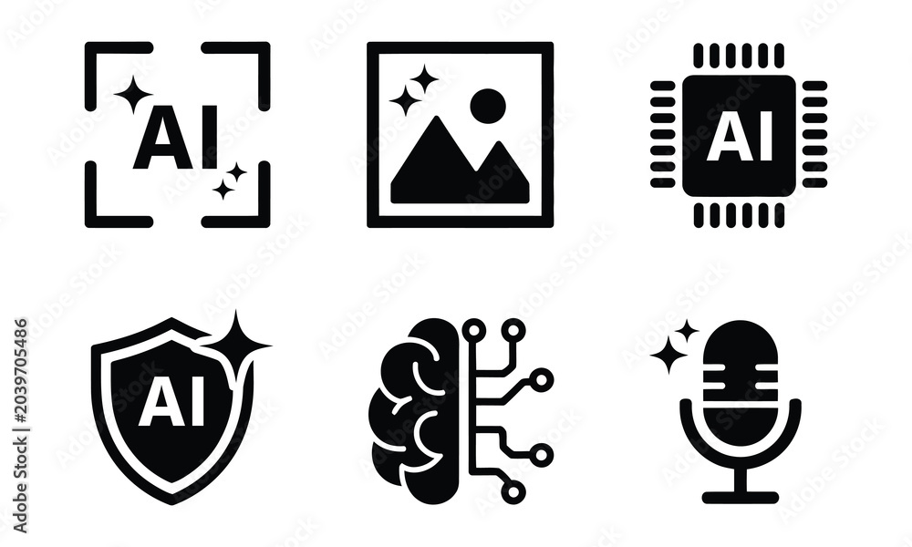 Fototapeta premium Modern artificial intelligence icons set with technology symbols