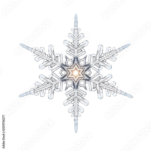 Intricate white snowflake isolated on transparent background minimalist design