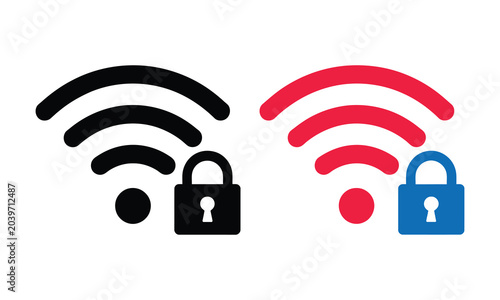 Fotografie Secure and insecure wi-fi network signal icons with lock symbols