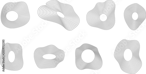 Fotografía Abstract topographic map contour lines vector set, minimalist black organic wavy blend shapes isolated on white background for graphic design elements