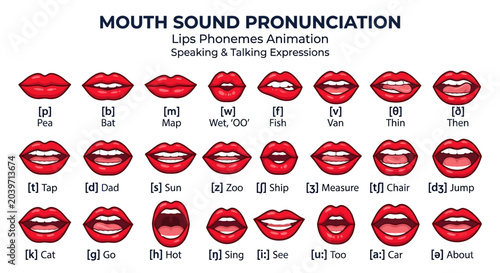 Photos Comprehensive Vector Illustration Set of Mouth and Lip Movements for Phonetic Pr
