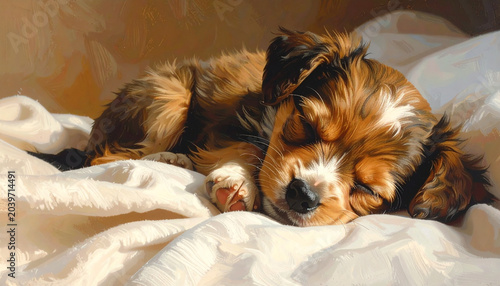 Small fluffy puppy sleeping peacefully