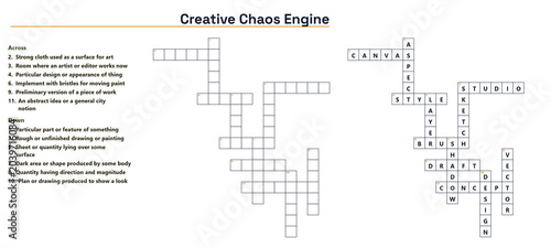 Creative chaos engine crossword puzzle with empty grids and clues  