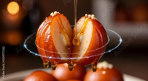 Sweet syrupy dessert with nuts and dripping honey