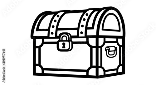 Open treasure chest illustration showcasing an empty interior with metal reinforcements and a visible hinge mechanism.