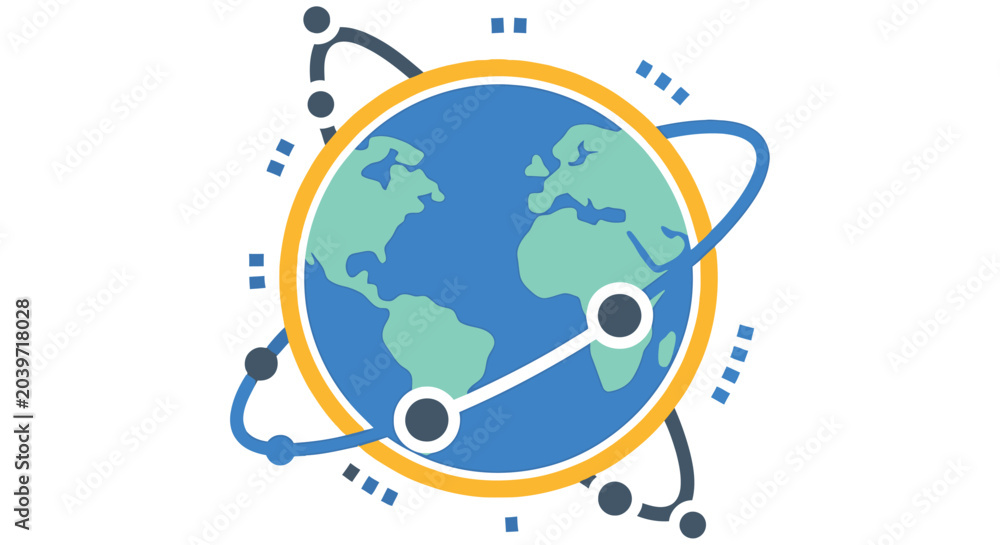 Naklejka premium A stylized illustration depicting global connection and worldwide network systems