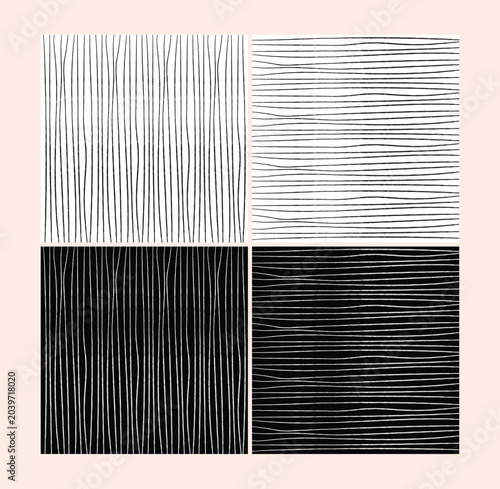 Hand-Drawn Black and White Line Patterns Set — Vertical and Horizontal Wavy Stripe Textures