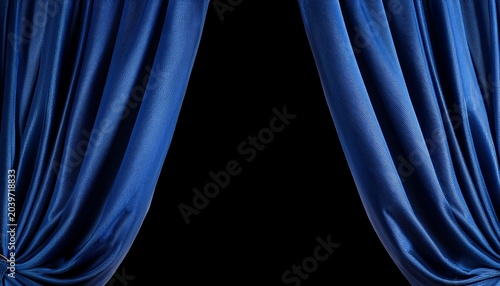Elegant Dark Blue Velvet Curtains Pulled Back On A Black Background