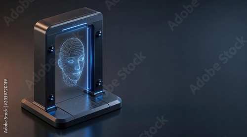 Cybersecurity AI facial recognition and deepfake detection device futuristic technology