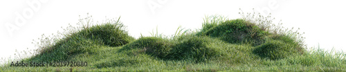 Photography Green grass mounds isolated on a transparent background, realistic lawn hill tur