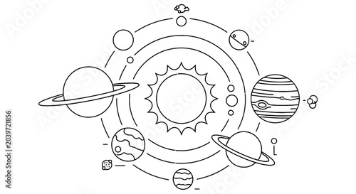 Fotografie A simplified diagram illustrates the sun and planets in our solar system