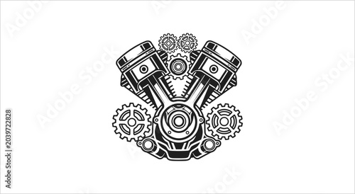 Φωτογραφία Detailed Illustration of a V-Twin Engine with Gears.