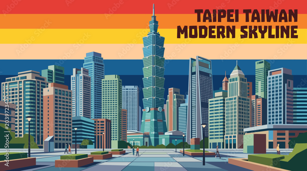 Naklejka premium taipei modern skyline with landmark towers downtown taiwan travel destination