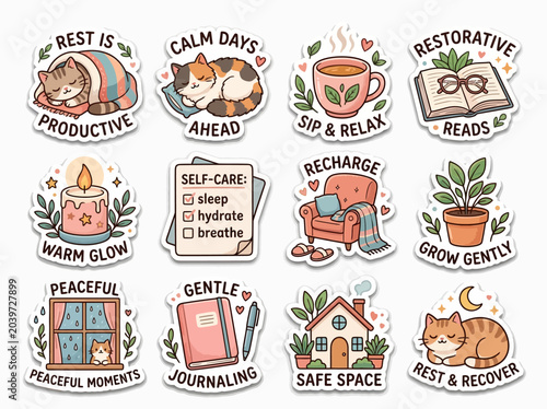 Slika na platnu Stickers for self care and relaxation.