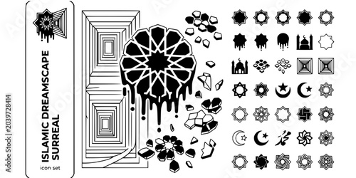 Foto Islamic Dreamscape Surreal Black White-Melting Star Tessellation Mirror-Surreal
