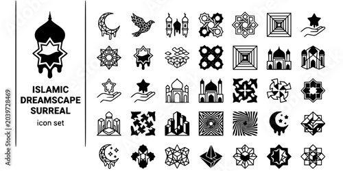 Bild auf Leinwand Islamic Dreamscape Surreal Black White-Melting Star Tessellation Mirror-Surreal