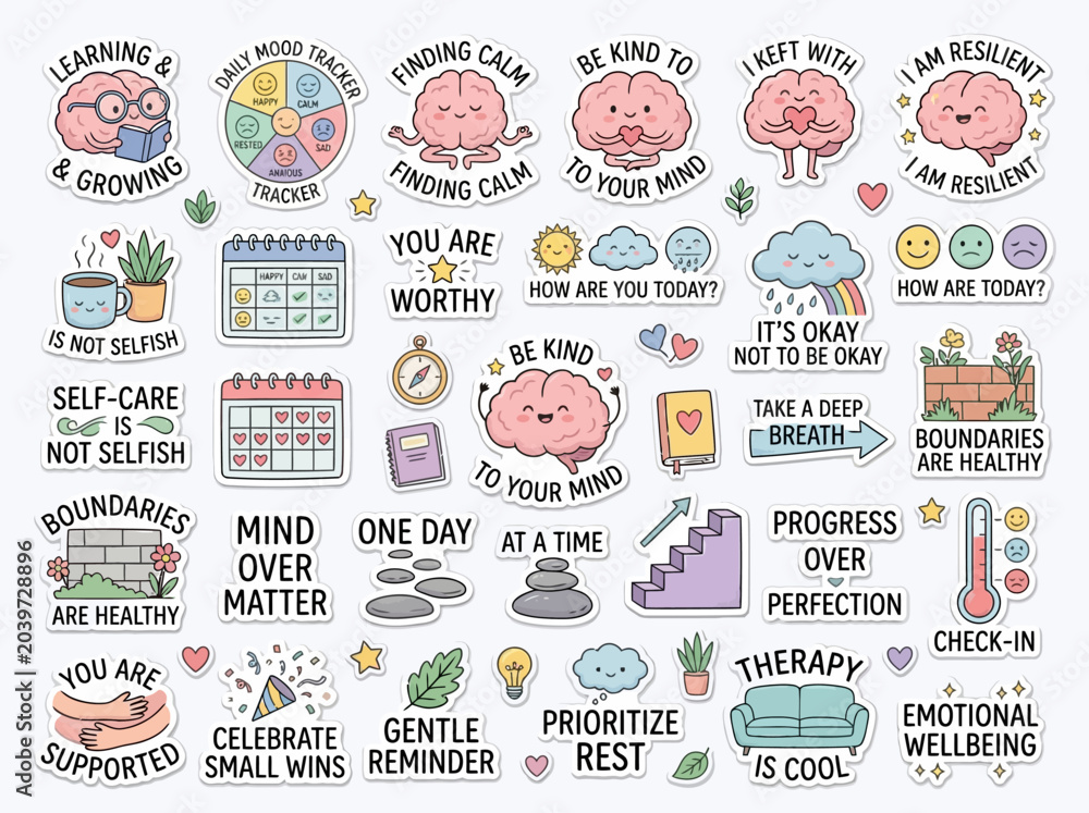 Naklejka premium Mental Health Self Care Stickers.