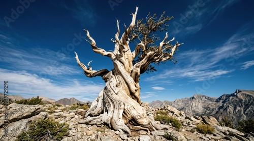 Ancient Bristlecone Pine Tree Standing Tall Against a Blue Sky.