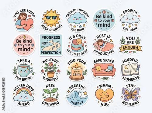 Obraz na plátně Colorful motivational stickers for positivity.