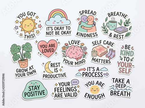 Foto Colorful motivational phrases stickers set.