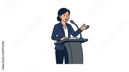 Schilderij op canvas Businesswoman delivering speech at a podium microphone.