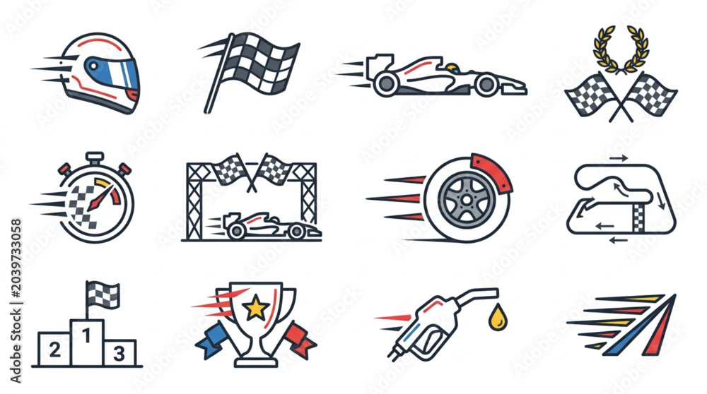 Obraz premium Motorsport and Racing Icons Collection