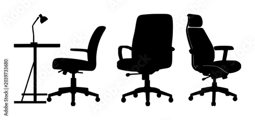 Fotografija Home office chair set with solid black icon on white background featuring ergono