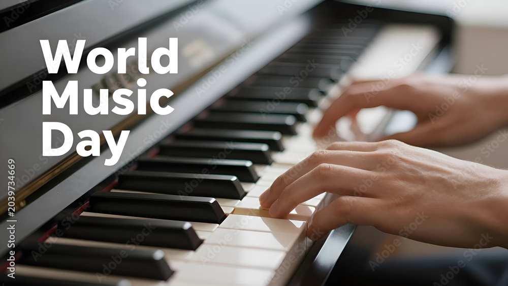 Fototapeta premium Close up of musician hands playing classical piano keys during rehearsal or live concert