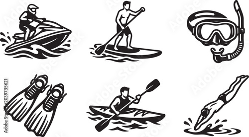 Obraz na płótnie Water Sports and Aquatic Activities Icons Set.