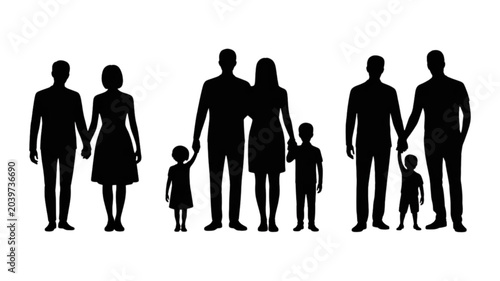 Silhouette Illustration Showing Different Family Structures Holding Hands Together