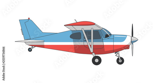 Small Airplane Vector Illustration - Blue, Red, and White Cessna Style Aircraft